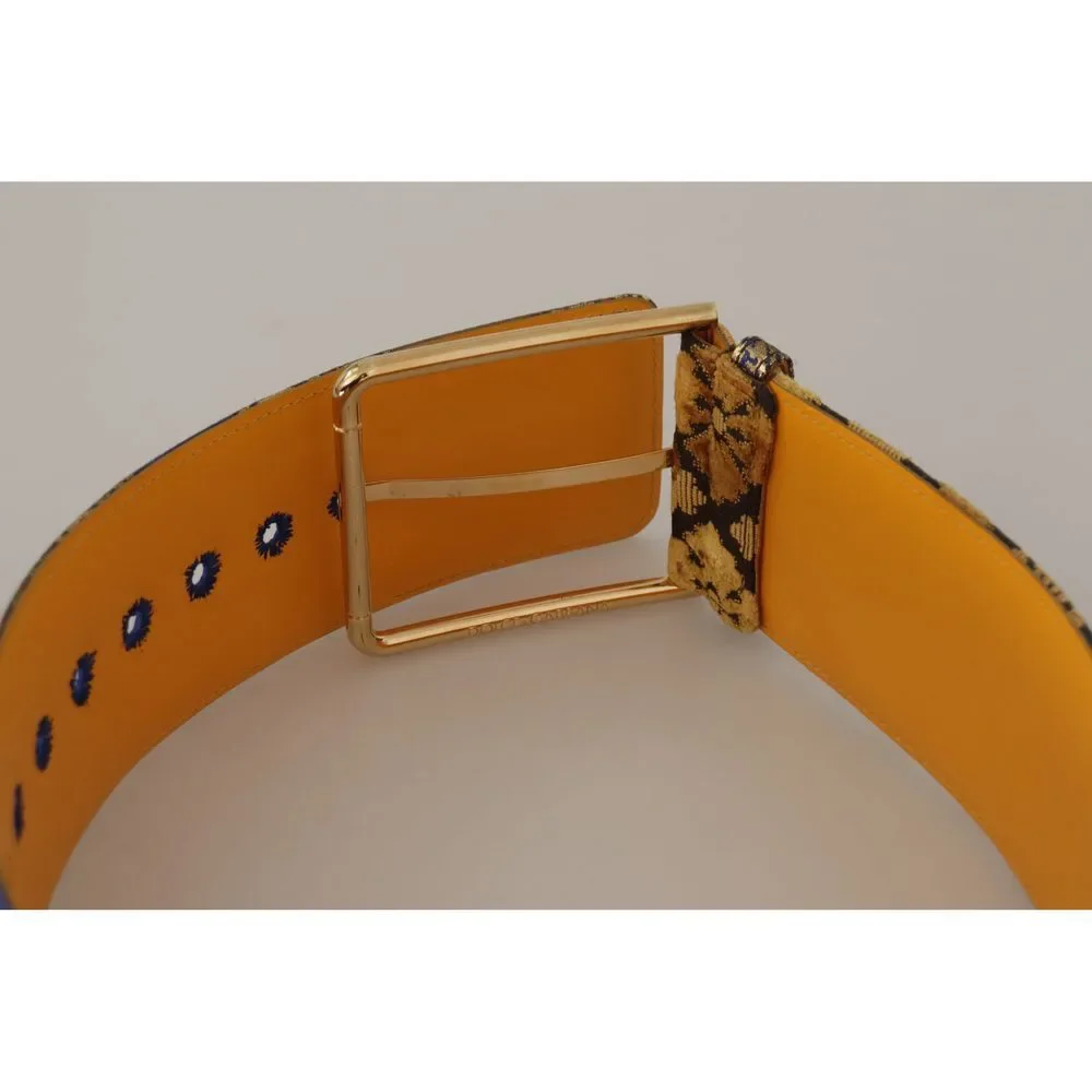 Dolce & Gabbana Blue Floral Patchwork Leather Wide Waist Buckle Belt - Picture 3 of 4